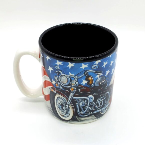 Vintage Motorcycle Bike American Flag Patriotic Coffee Tea Mug - Picture 2 of 6